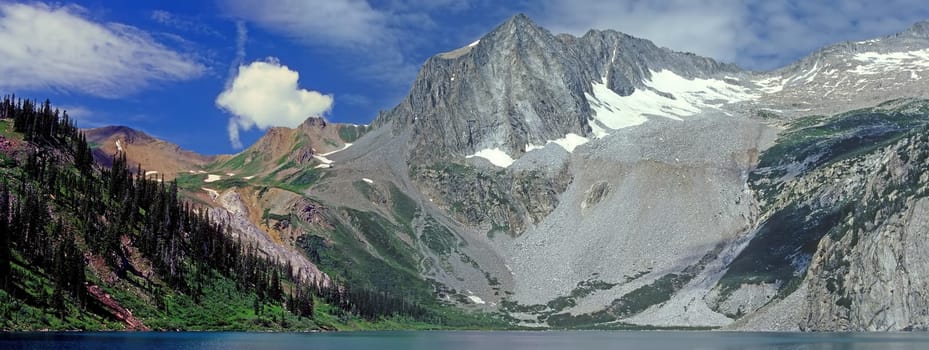 Remote Mountain and Alpine Lake in the Wilderness at Snowmass Mountain and Lake in Colorado