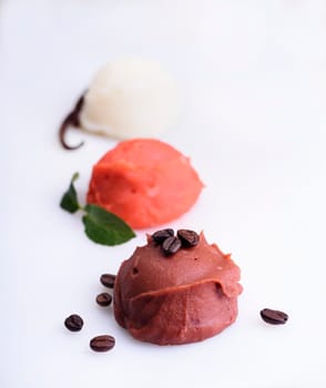 Ice cream scoops on white background