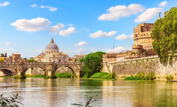 Castle Sant'Angelo and Bridge Vittorio Emanuele II over the Tiber, Rome, Italy.
