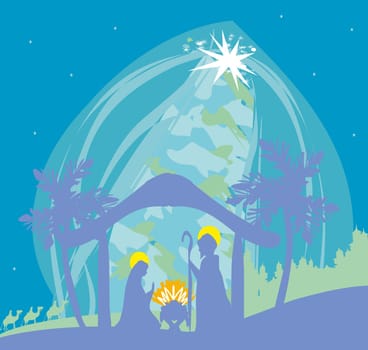 Biblical scene - birth of Jesus in Bethlehem.