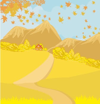 mountain road among the mountains and autumn trees