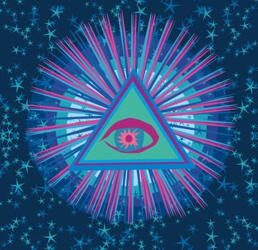 All seeing eye inside triangle pyramid.