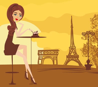 Pretty girl in the Parisian cafe