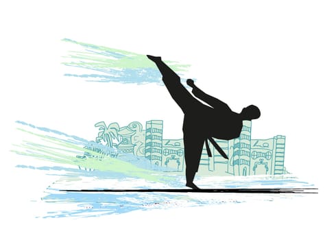 creative abstract illustration of karate fighter