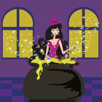 Halloween witch preparing potion