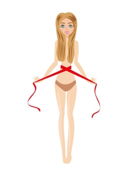 skinny girl measuring her waist