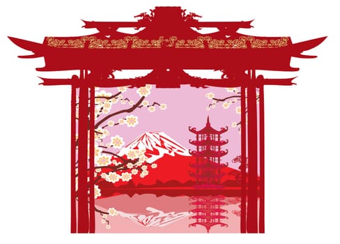 Card with Asian landscape
