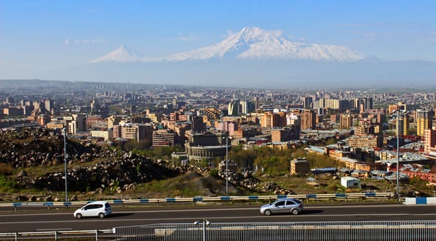 Legendary mount Ararat and Yerevan city,Transcaucasia,Armenia.