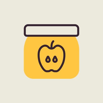 Jar of baby food with apple puree vector icon. Graph symbol for children and newborn babies web site and apps design, logo, app, UI
