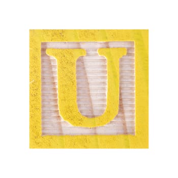 A Letter U childs wood block on white with clipping path