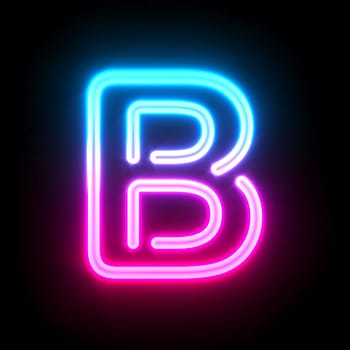 Blue pink glowing neon tube font Letter B 3D render illustration isolated on black background