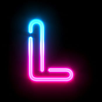 Blue pink glowing neon tube font Letter L 3D render illustration isolated on black background
