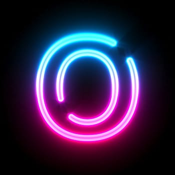 Blue pink glowing neon tube font Letter O 3D render illustration isolated on black background