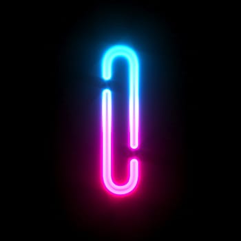 Blue pink glowing neon tube font Letter I 3D render illustration isolated on black background