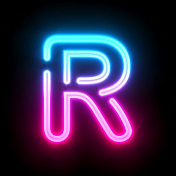 Blue pink glowing neon tube font Letter R 3D render illustration isolated on black background