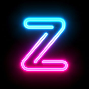 Blue pink glowing neon tube font Letter Z 3D render illustration isolated on black background
