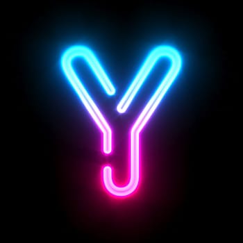 Blue pink glowing neon tube font Letter Y 3D render illustration isolated on black background