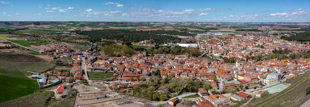 Panoramic general view from castle of the city of Penafiel, Valladolid Spain