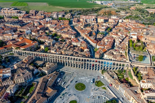Panoramic view of Segovia Spain, with the aqueduct in the foreground