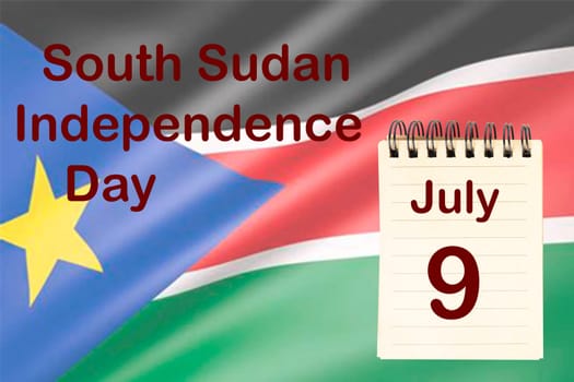 The celebration of the South Sudan Independence Day with the flag and the calendar indicating the July 9