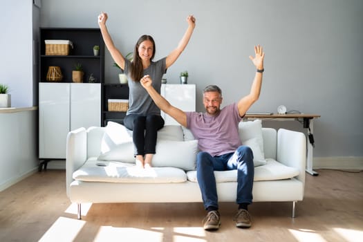 Cheerful Smiling Couple Together At Home Indoors. Happy Lifestyle