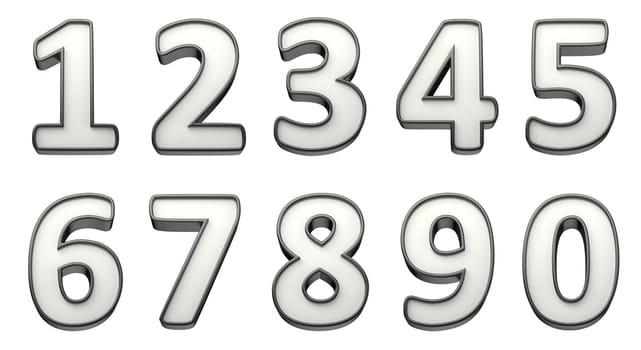 Set of 3D numbers, isolated on white background. Front view
