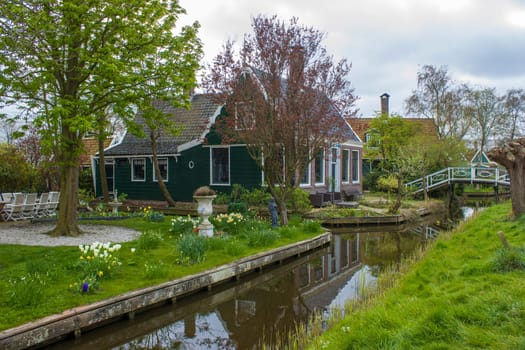 Traditional House in the Historic Village of Zaanse Schans on the Zaan River in the Netherlands