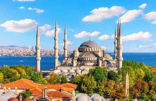 Istanbul roofs by The Blue Mosque or Sultan Ahmet Mosque, Bosphorus, Turkey.