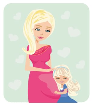 girl hugging pregnant mother's belly