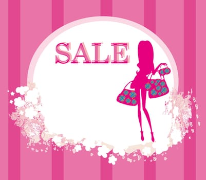 fashion shopping girl with shopping bag - sale card