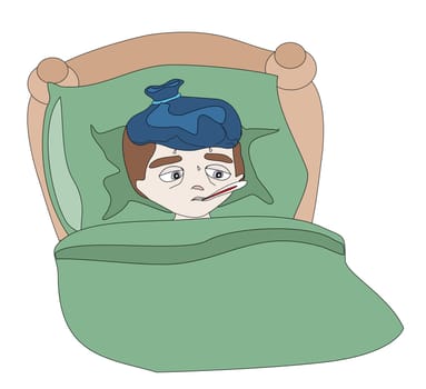 Illustration of a Sick boy lying in bed