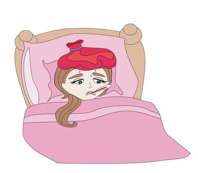 Illustration of a Sick Girl lying in bed
