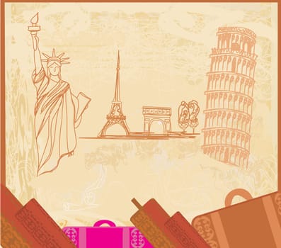 travel design element with different monuments