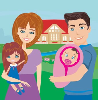 Happy family in nature