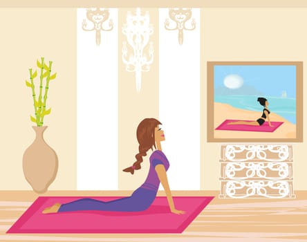 Young woman practicing yoga indoors