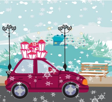car with christmas gift box