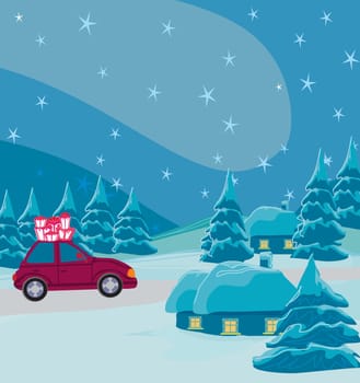 car with christmas gift box