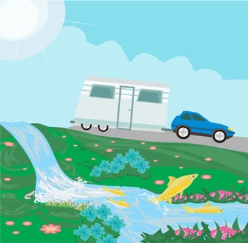 camping over waterfall