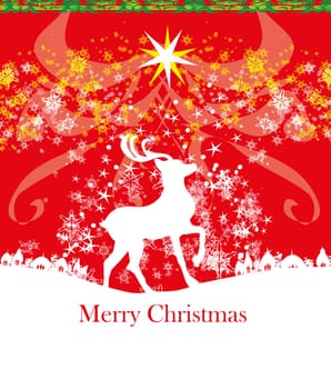 Merry Christmas background with snowflakes and reindeer