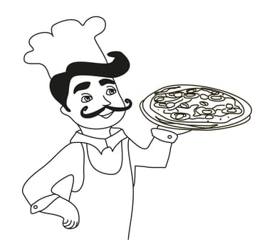 chef with pizza - doodle Illustration