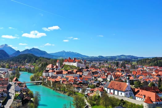 Aerial view of Füssen am Lech in good weather