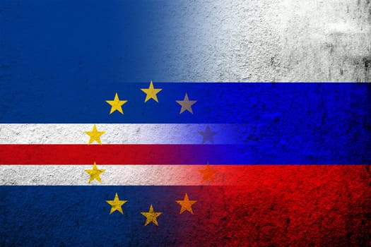 National flag of Russian Federation with Cape Verde National flag. Grunge background