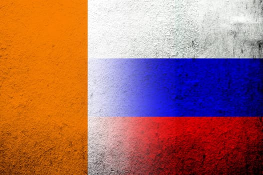 National flag of Russian Federation with Ivory Coast National flag. Grunge background