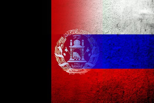 National flag of Russian Federation with Islamic Republic of Afghanistan national flag. Grunge background