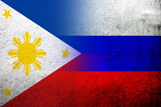 National flag of Russian Federation with The Republic of the Philippines National flag. Grunge background