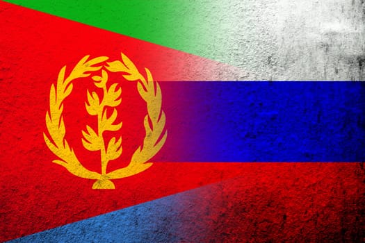 National flag of Russian Federation with The State of Eritrea national flag. Grunge background