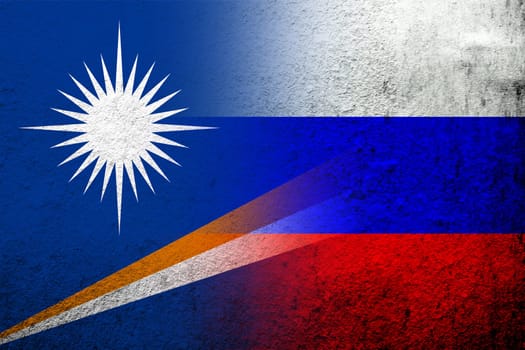 National flag of Russian Federation with the Republic of the Marshall Islands National flag. Grunge background