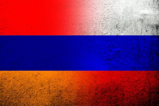 National flag of Russian Federation with Republic of Armenia  national flag. Grunge background
