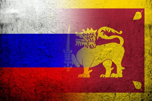 National flag of Russian Federation with Sri Lanka National flag. Grunge background