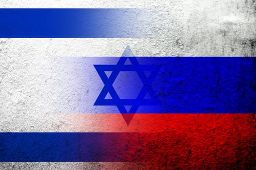 National flag of Russian Federation with State of Israel National flag. Grunge background